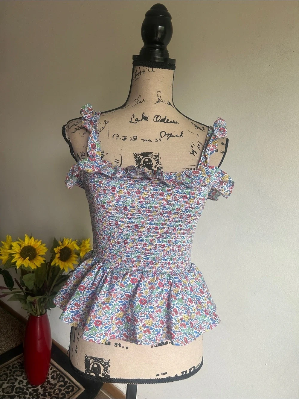 J. Crew Richmond Smocked Floral Peplum Ruffled Top Size XS
